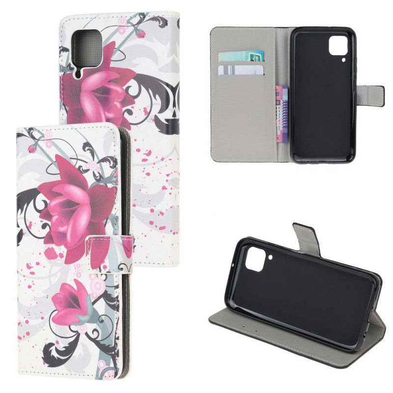 Leren Hoesje voor Huawei P40 Lite Roze Magenta Tropische Bloemen