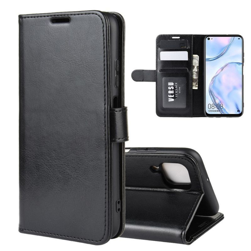 Leren Hoesje voor Huawei P40 Lite Wit Zwart Klassieke Sluiting