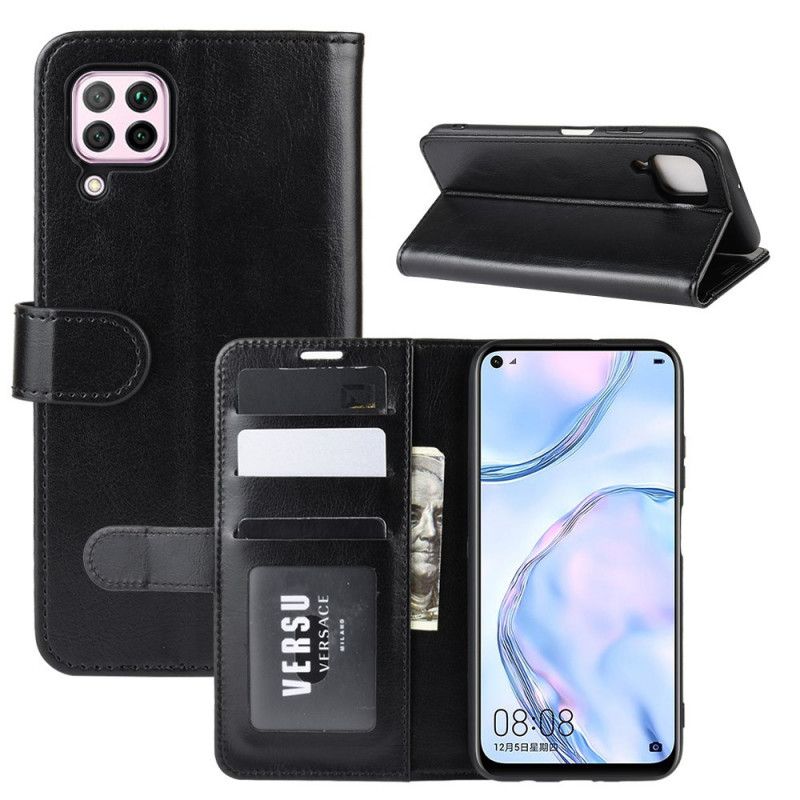 Leren Hoesje voor Huawei P40 Lite Wit Zwart Klassieke Sluiting