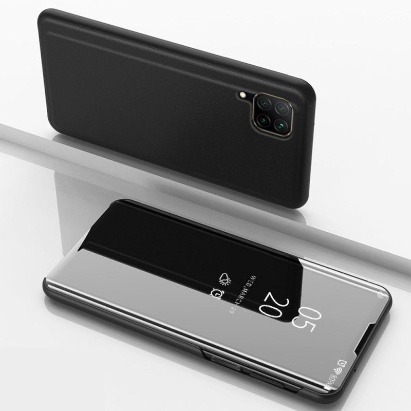 Zichthoes Huawei P40 Lite Donkerblauw Zwart Spiegel En Kunstleer