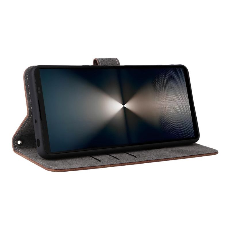 Flip Case Leren Sony Xperia 1 Vii Rfid-bescherming En Bandje