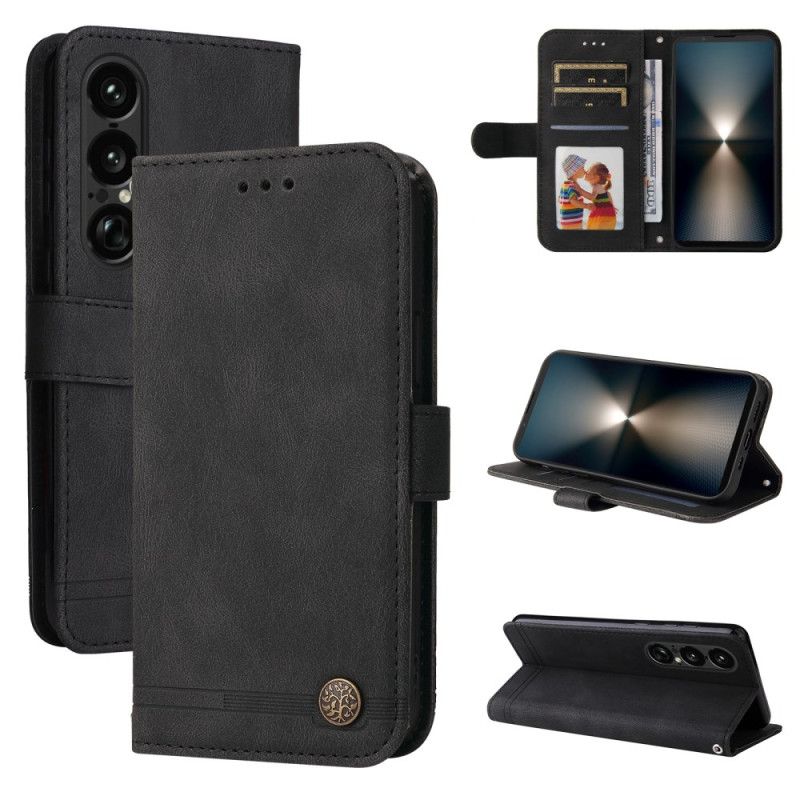 Flip Case Leren Sony Xperia 1 Vii Vintage-effect Met Klinknagel