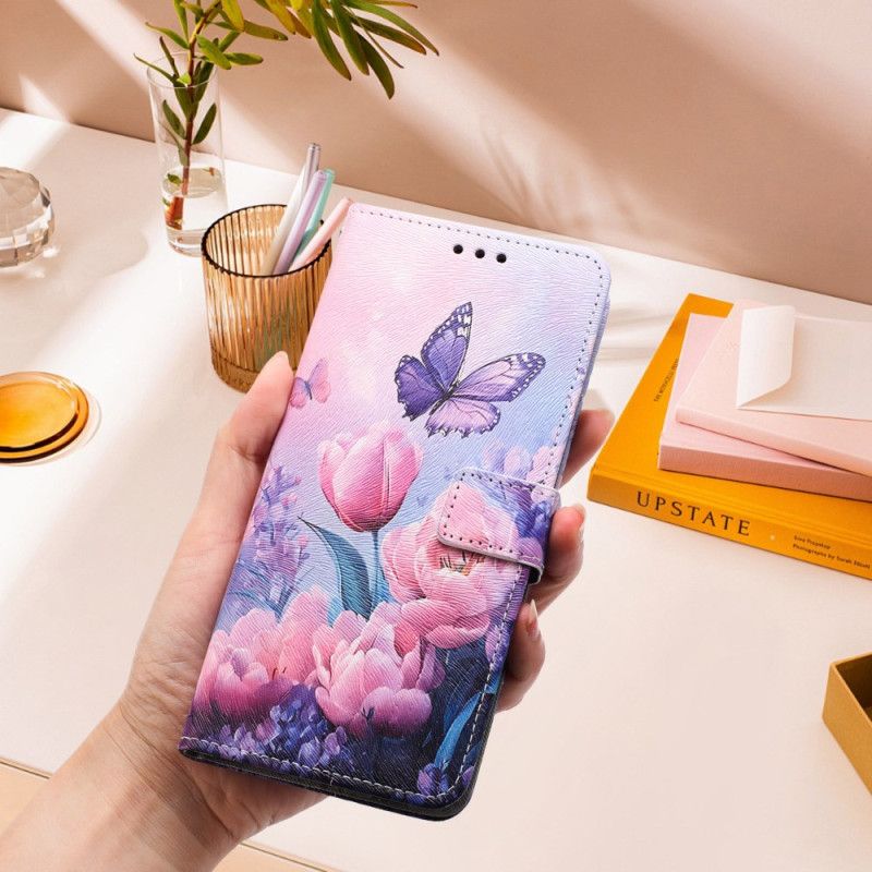 Folio-hoesje Sony Xperia 1 Vii Bloemen- En Vlinderpatroon