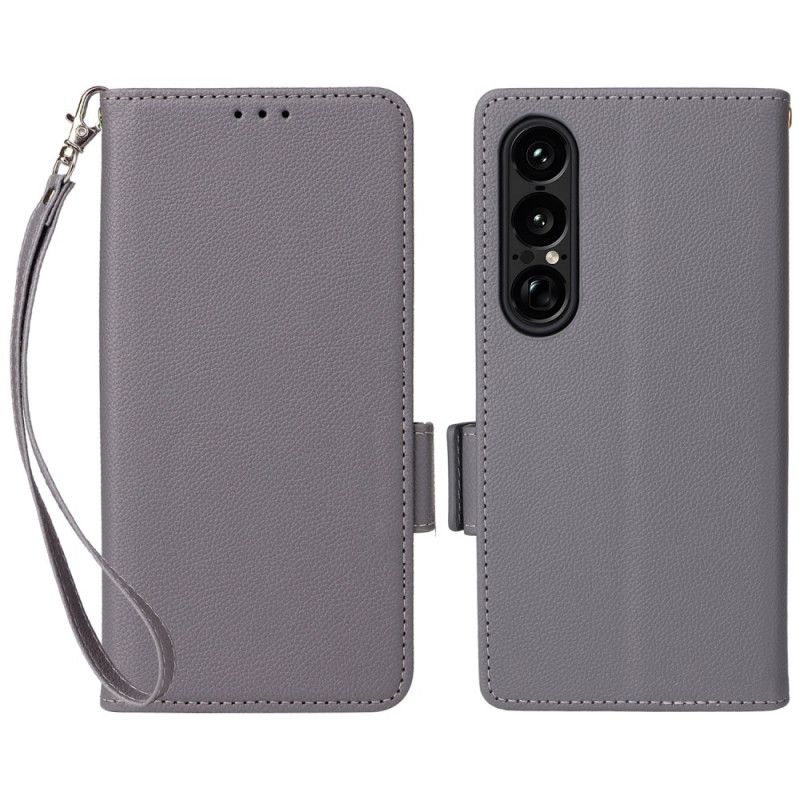 Folio-hoesje Sony Xperia 1 Vii Telefoonhoesje Lychee-textuur Met Riem