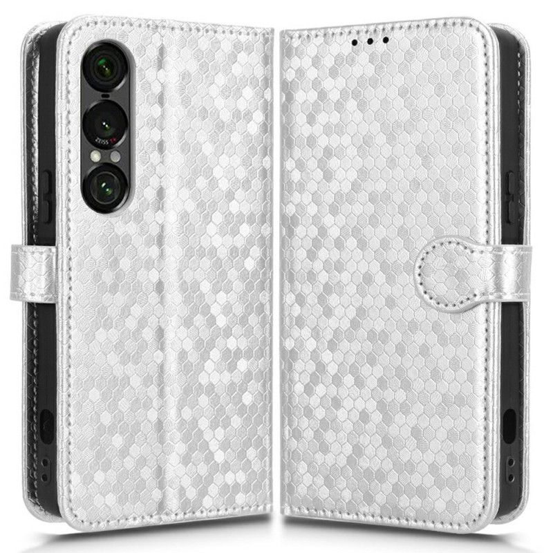 Leren Hoesje Sony Xperia 1 Vii Glanzende Stippen Bescherming Hoesje