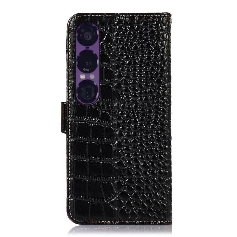 Leren Hoesje Sony Xperia 1 Vii Krokodillenleertextuur Leer Bescherming Hoesje