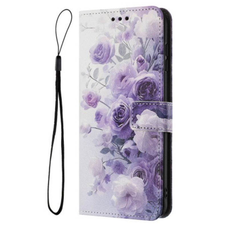 Leren Hoesje Sony Xperia 1 Vii Paarse Rozen Bescherming Hoesje