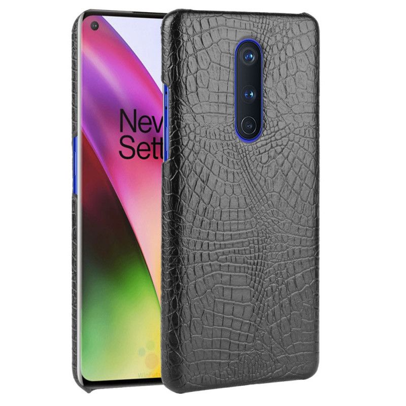 Case Hoesje OnePlus 8 Roze Zwart Telefoonhoesje Krokodillenhuideffect