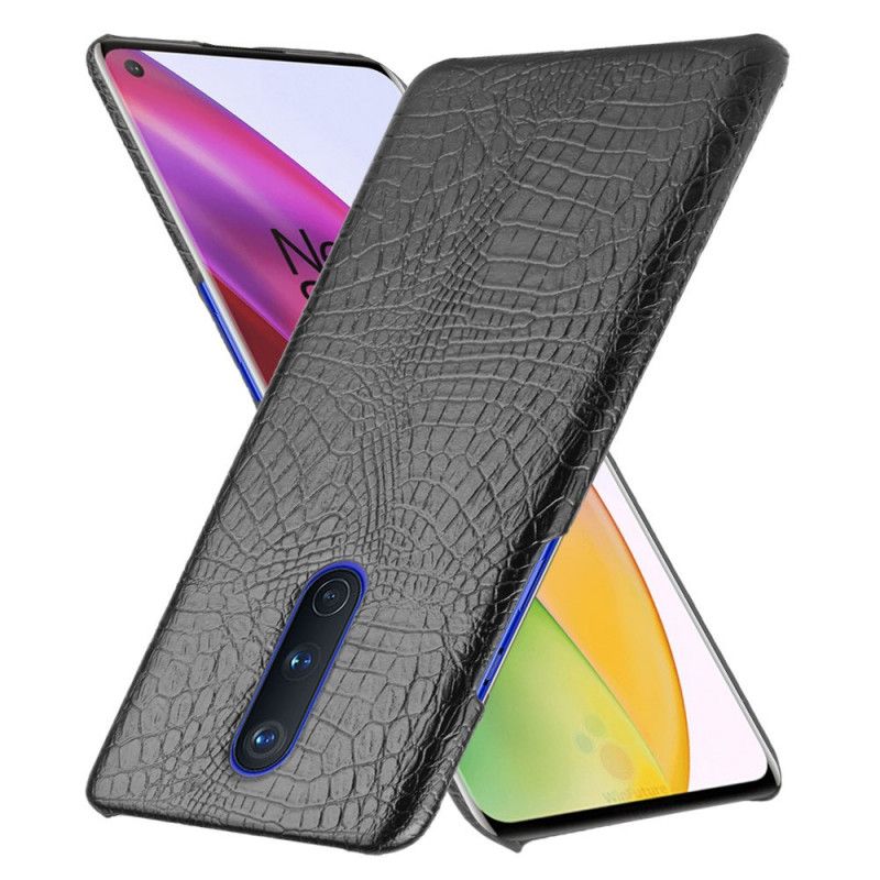 Case Hoesje OnePlus 8 Roze Zwart Telefoonhoesje Krokodillenhuideffect