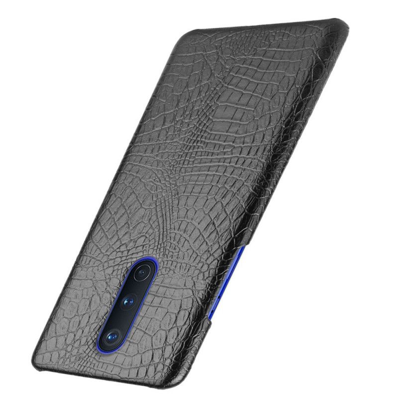 Case Hoesje OnePlus 8 Roze Zwart Telefoonhoesje Krokodillenhuideffect