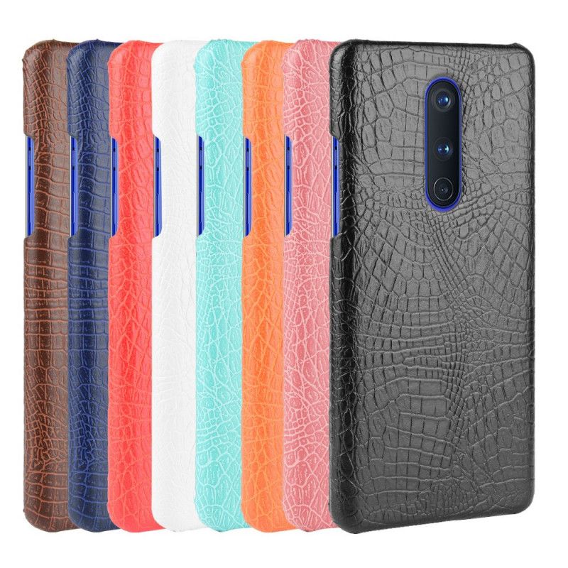 Case Hoesje OnePlus 8 Roze Zwart Telefoonhoesje Krokodillenhuideffect