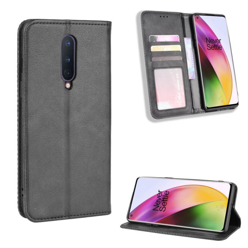 Folio-hoesje OnePlus 8 Rood Zwart Gestileerd Vintage Leereffect