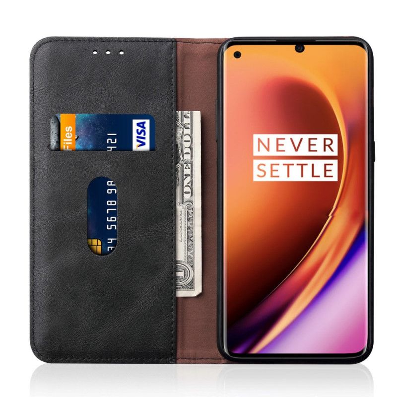 Folio-hoesje OnePlus 8 Zwart Gestikt Leereffect