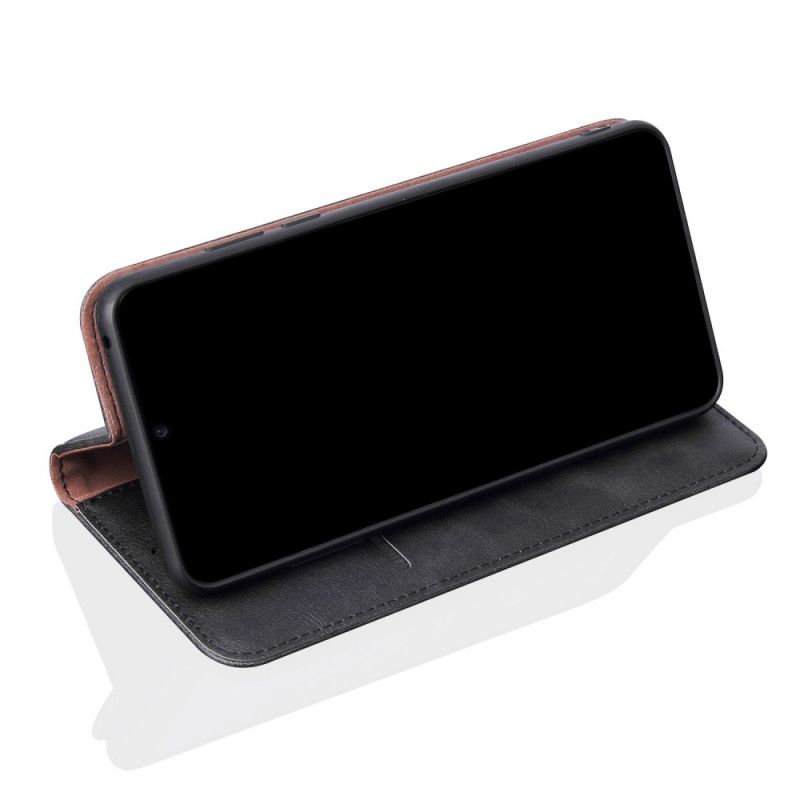 Folio-hoesje OnePlus 8 Zwart Gestikt Leereffect
