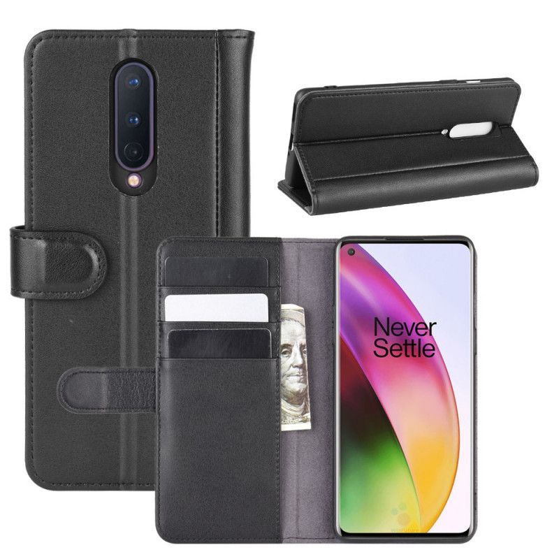 Leren Hoesje voor OnePlus 8 Bruin Zwart Splitleer