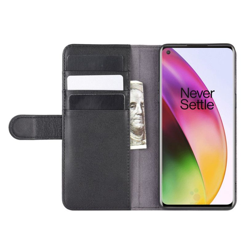 Leren Hoesje voor OnePlus 8 Bruin Zwart Splitleer