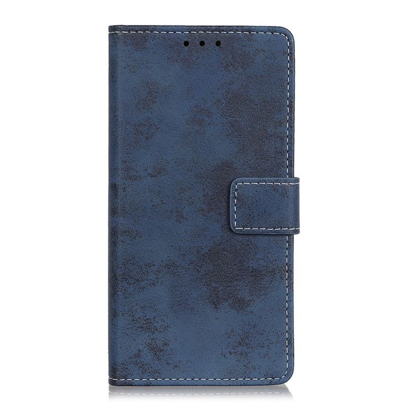 Leren Hoesje voor OnePlus 8 Donkerblauw Grijs Vintage Leereffect