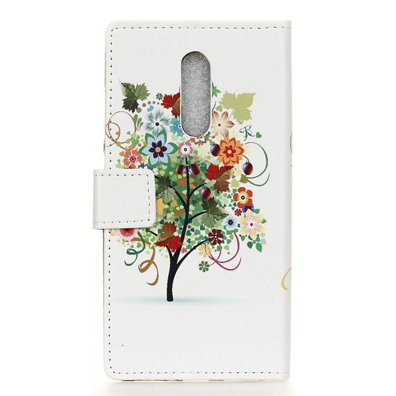 Leren Hoesje voor OnePlus 8 Lichtblauw Bloeiende Boom
