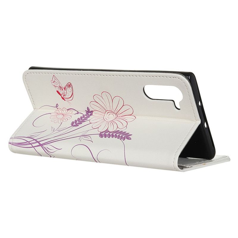 Flip Case Leren Realme 6 Vlinders En Bloemen Tekenen