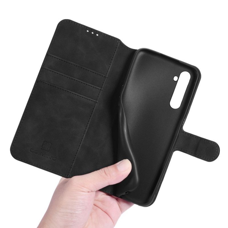 Leren Hoesje Realme 6 Grijs Zwart Vintage Khazneh Leereffect