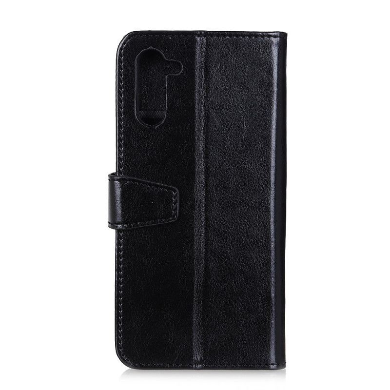 Leren Hoesje Realme 6 Wit Zwart Telefoonhoesje Eenvoudig Glanzend Leereffect