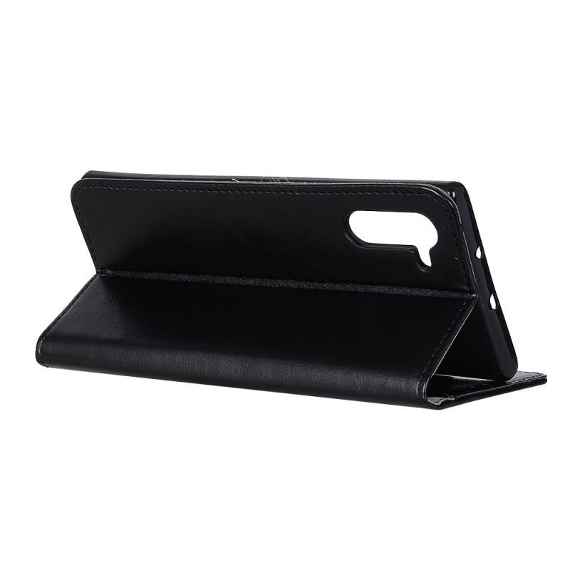 Leren Hoesje Realme 6 Wit Zwart Telefoonhoesje Eenvoudig Glanzend Leereffect