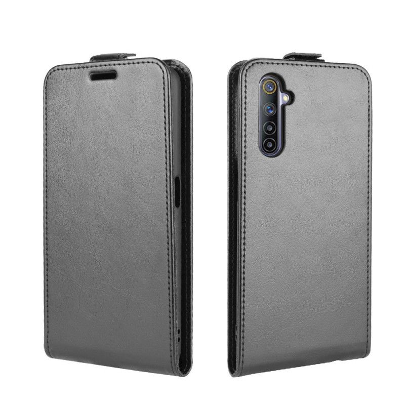 Leren Hoesje voor Realme 6 Wit Zwart Leereffect Met Verticale Flap