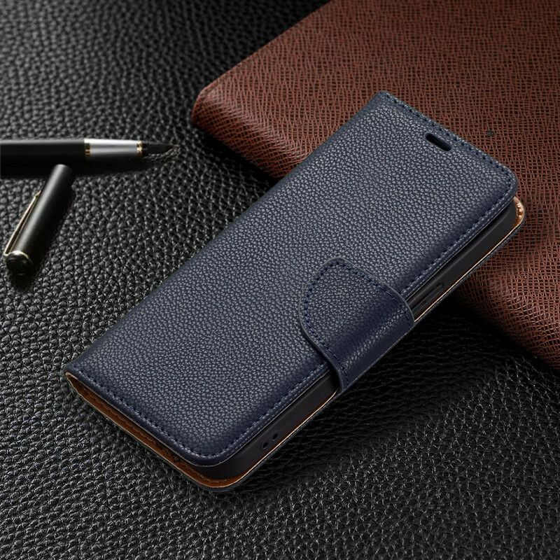 Folio-hoesje iPhone 13 Pro Gekleurd Lychee Leereffect Met Riem