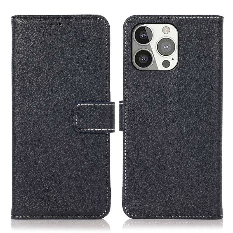 Leren Hoesje iPhone 13 Pro Litchi Leder Effect Naden Bescherming Hoesje