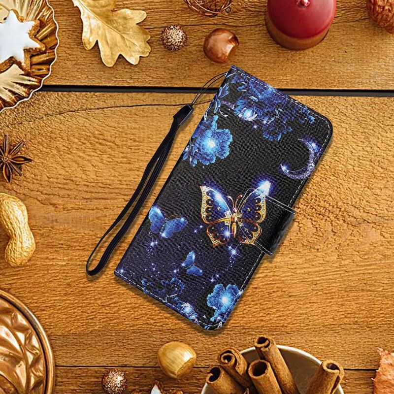 Leren Hoesje Voor iPhone 13 Pro Kostbare String Vlinders