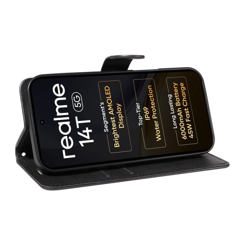 Flip Case Leren Realme 14 5g Effen Leerlook Met Riem