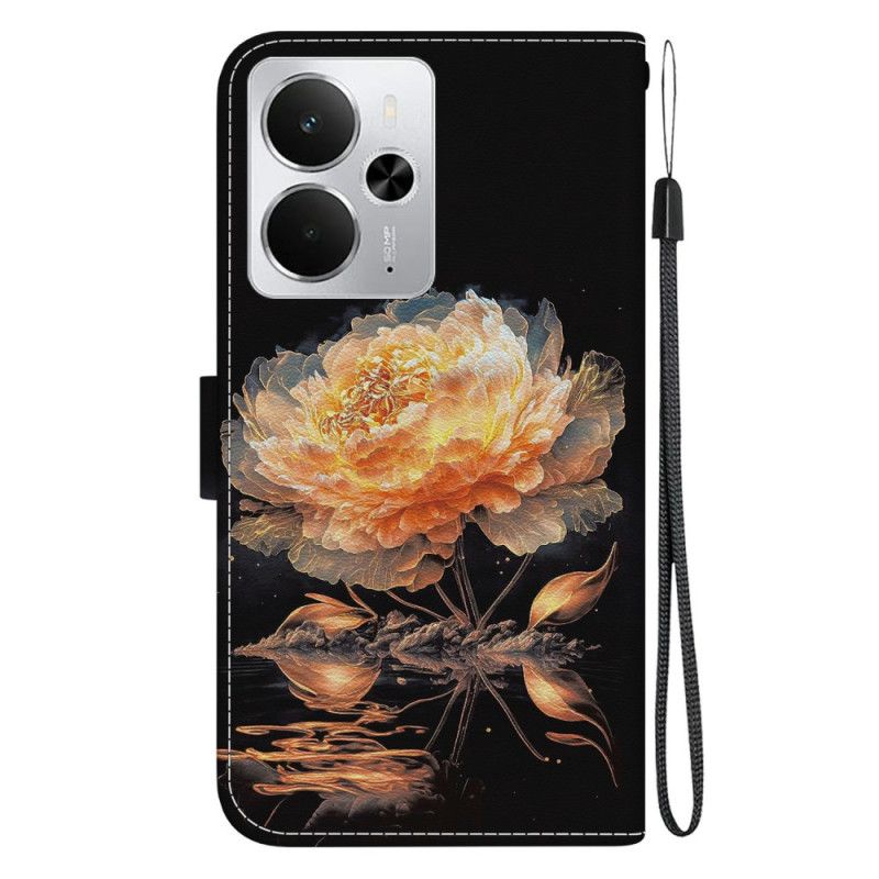 Folio-hoesje Realme 14 5g Telefoonhoesje Gouden Pioenroos