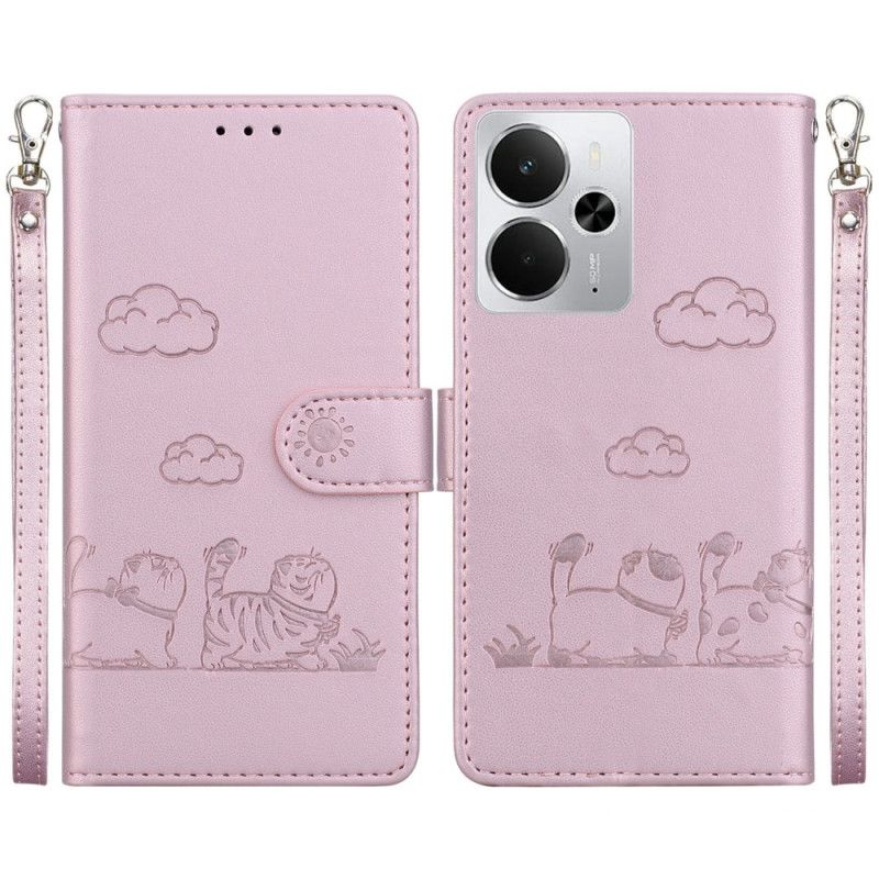 Folio-hoesje Realme 14 5g Telefoonhoesje Rfid Kattenmotief Bandje