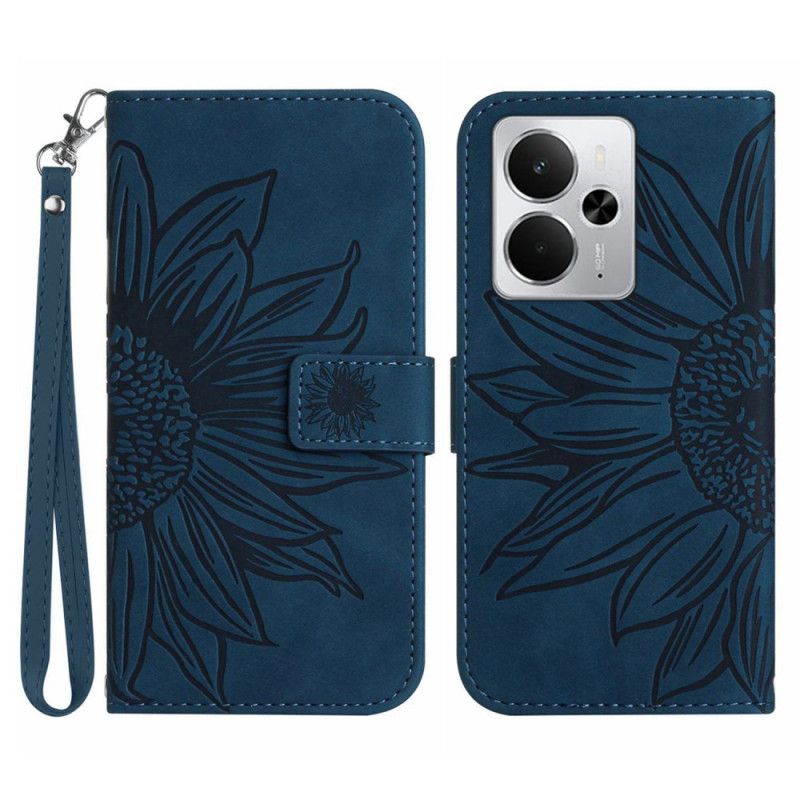 Folio-hoesje Realme 14 5g Telefoonhoesje Sleutelkoord Met Zonnebloemprint