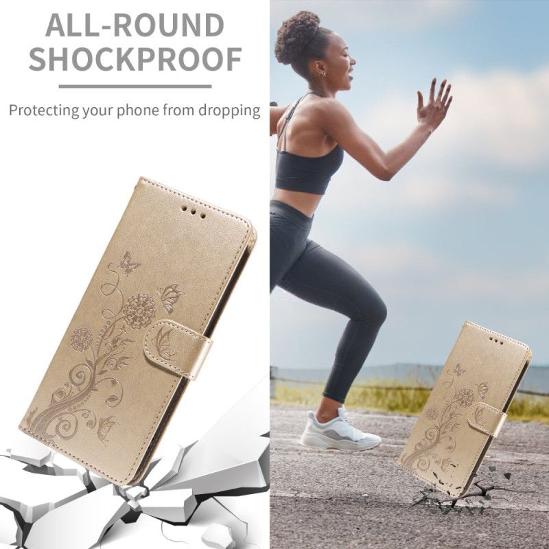 Leren Hoesje Realme 14 5g Bloemen En Vlinders