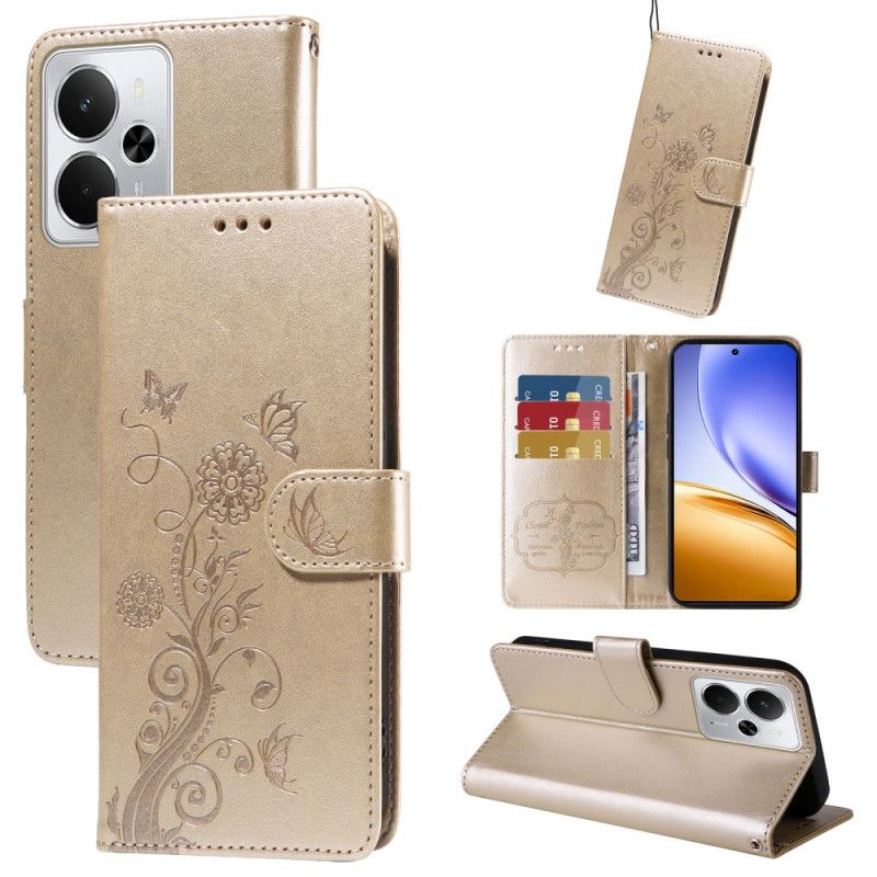 Leren Hoesje Realme 14 5g Bloemen En Vlinders