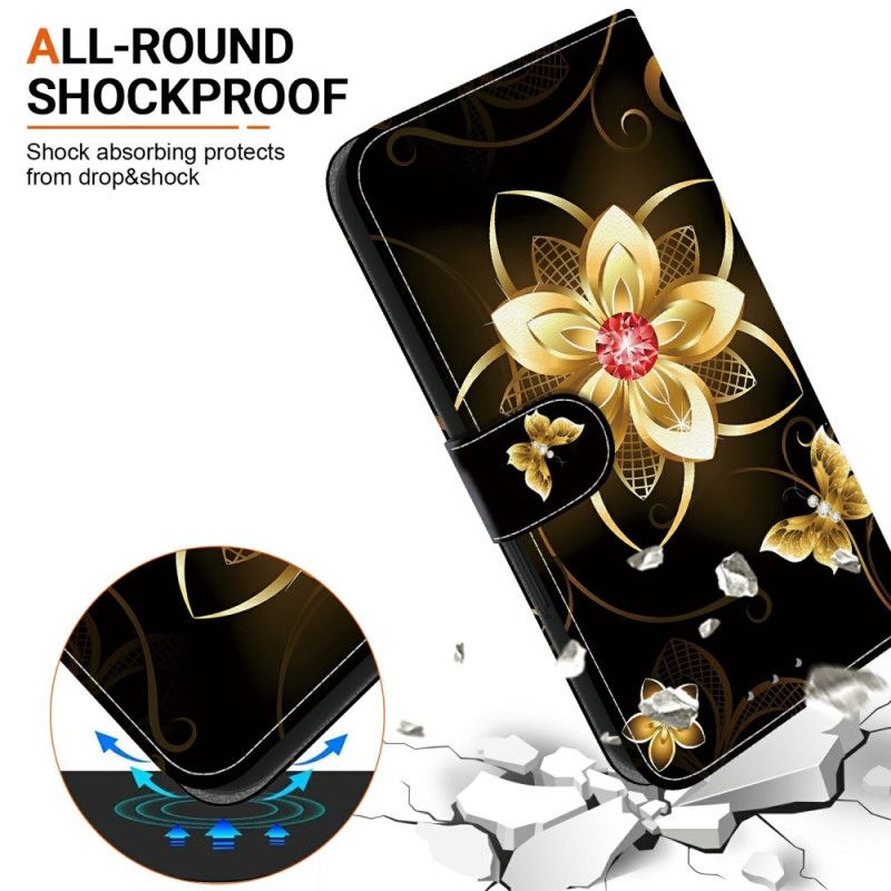 Leren Hoesje Realme 14 5g Gouden Bloemenpatroon Bescherming Hoesje