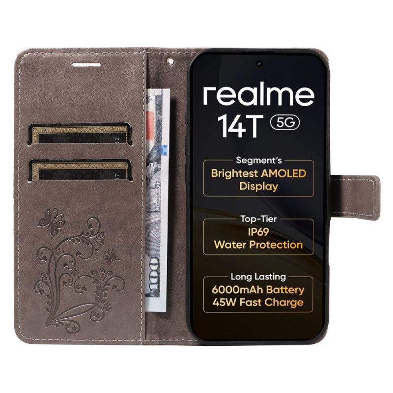 Leren Hoesje Realme 14 5g Grote Vlinders Bescherming Hoesje