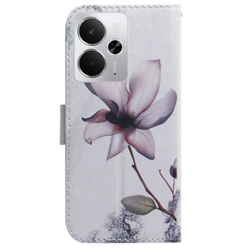 Leren Hoesje Realme 14 5g Roze Bloem Bescherming Hoesje