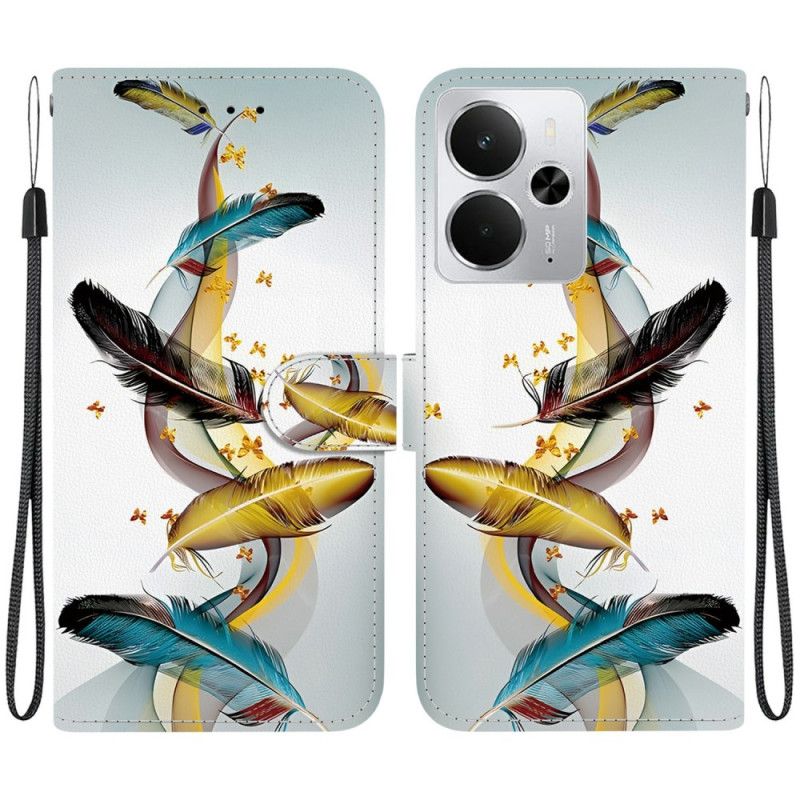 Leren Hoesje Realme 14 5g Veren En Vlinders Bescherming Hoesje