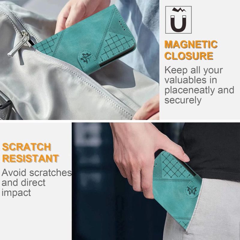 Leren Hoesje Realme 14 5g Vlinderpatroon Bandje Bescherming Hoesje