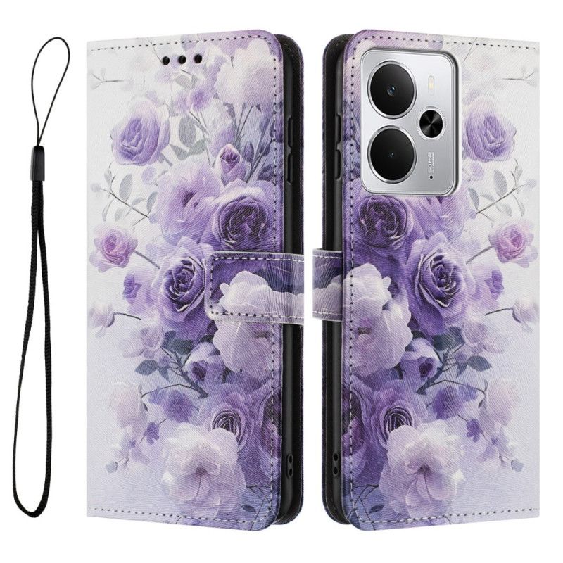 Leren Hoesje Voor Realme 14 5g Roze En Viooltjes