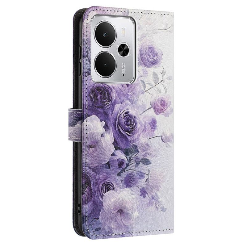 Leren Hoesje Voor Realme 14 5g Roze En Viooltjes
