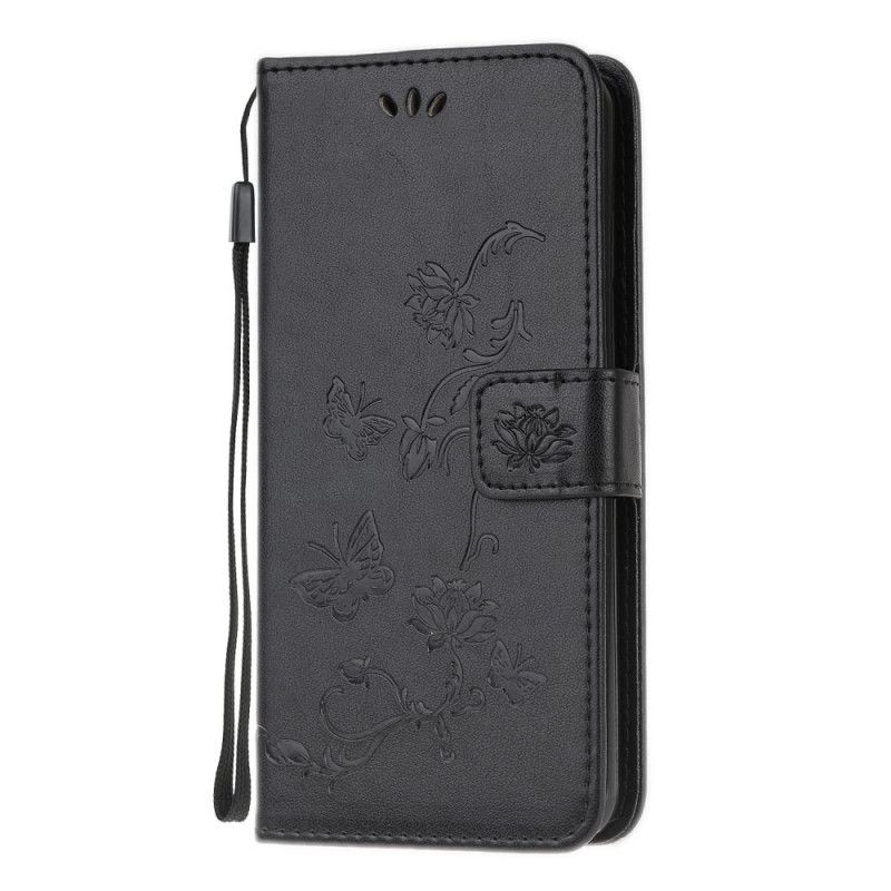 Cover Folio-hoesje Xiaomi Poco M3 Grijs Zwart Telefoonhoesje Vlinders En Bloemen