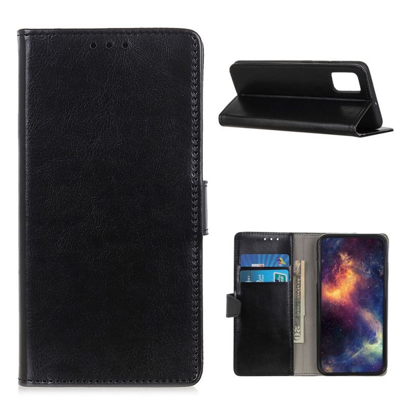 Flip Case Leren Xiaomi Poco M3 Wit Zwart Eenvoudig Glanzend Leereffect
