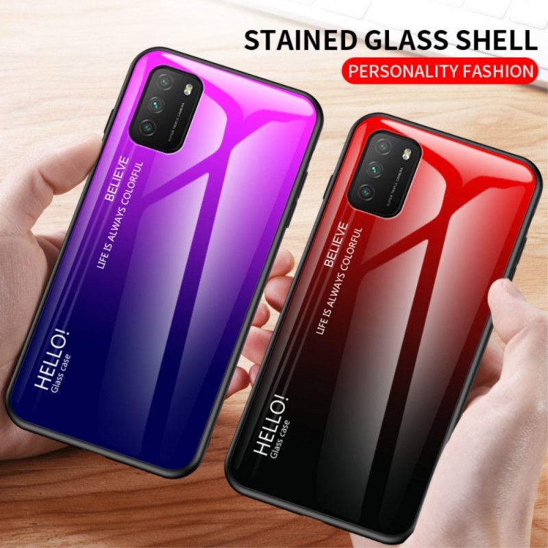 Hoesje Xiaomi Poco M3 Wit Zwart Hallo Gehard Glas