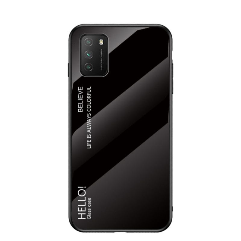 Hoesje Xiaomi Poco M3 Wit Zwart Hallo Gehard Glas