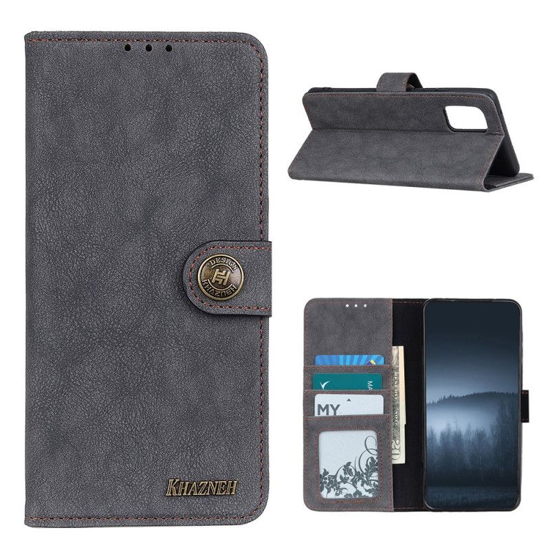 Leren Hoesje Xiaomi Poco M3 Donkerblauw Zwart Retro Khazneh Split Kunstleer