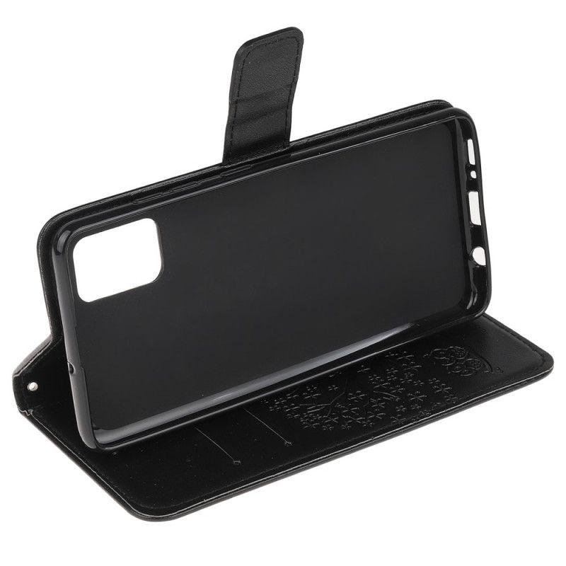 Leren Hoesje Xiaomi Poco M3 Grijs Zwart Telefoonhoesje Boom En String Uilen