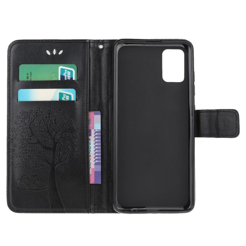 Leren Hoesje Xiaomi Poco M3 Grijs Zwart Telefoonhoesje Boom En String Uilen